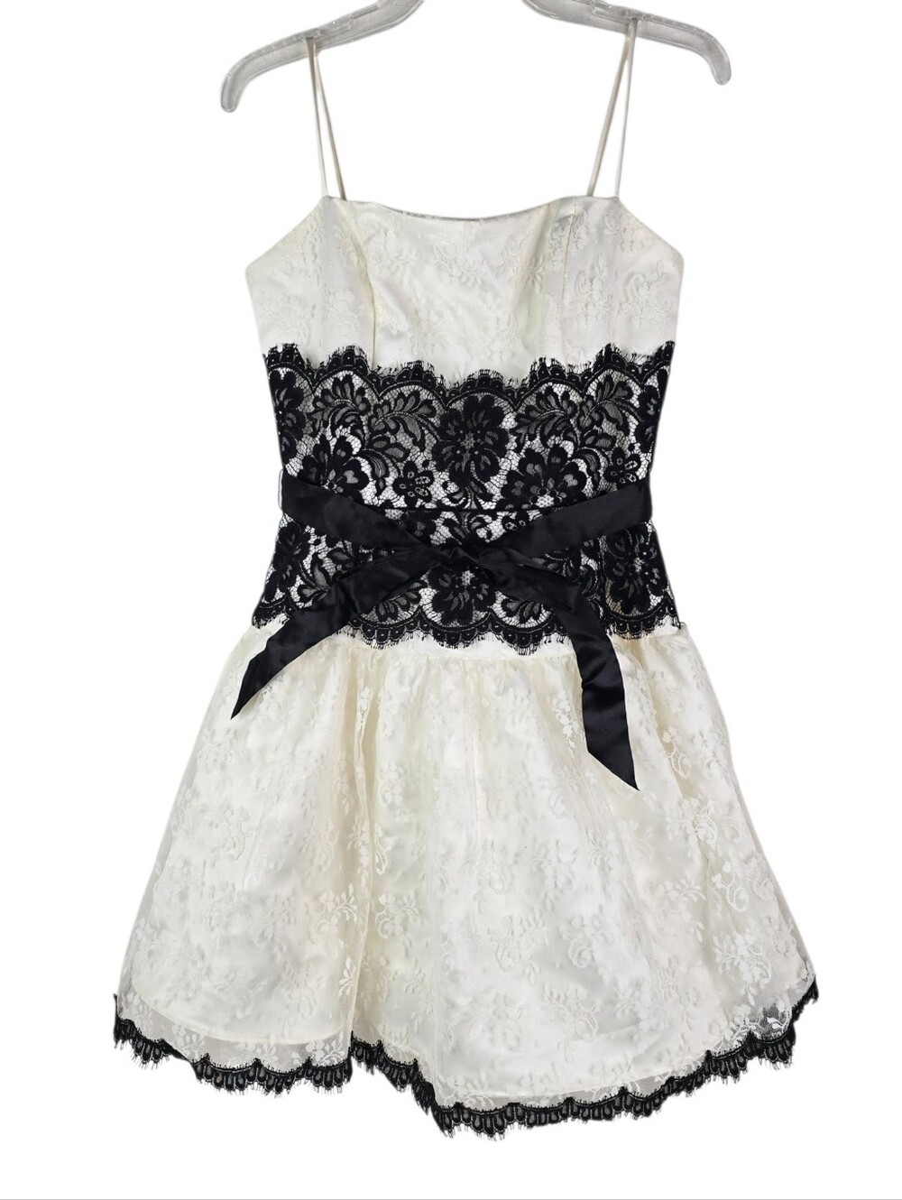Jessica McClintock Size 12 Vintage Lace White Black Tulle Prom Cocktail Dress